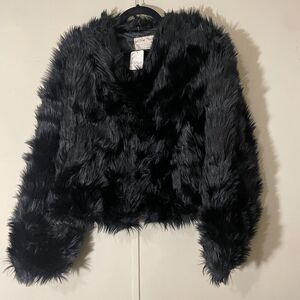 NEW We The Free People Womens All Night Faux Fur Jacket Black Size Large